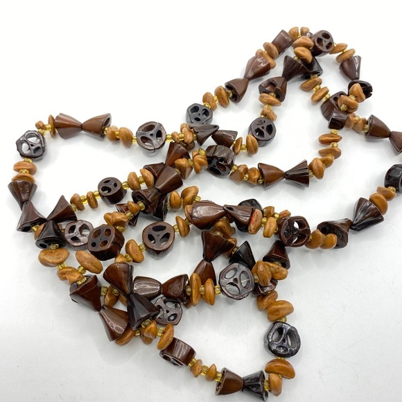 Boho Natural Wood Beads Over-the-Head Long Necklace - Picture 3 of 7